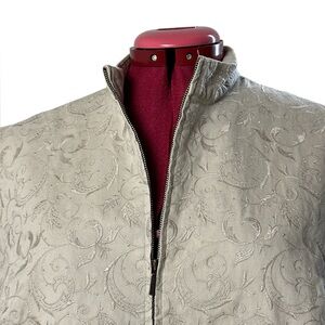 Talbots embroidered cotton twill, lined, zippered vest, 2 pockets